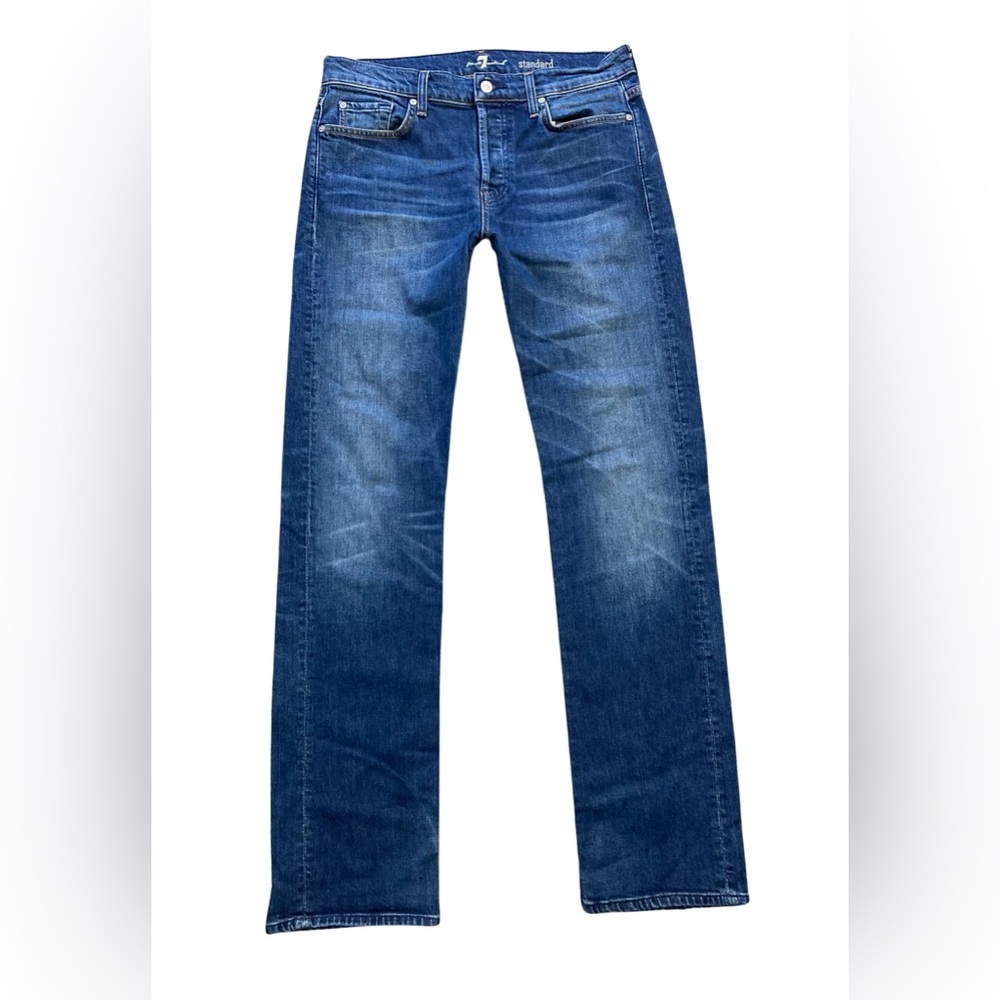 7 For All Mankind Men's 34x33 Whiskered Blue Standard Fit Jeans Stretch